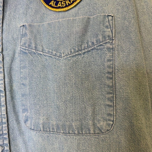 RTW | VTG Scout Patches Chambray Button Up Unisex Uniform Work Shacket Shirt - Picture 6 of 16